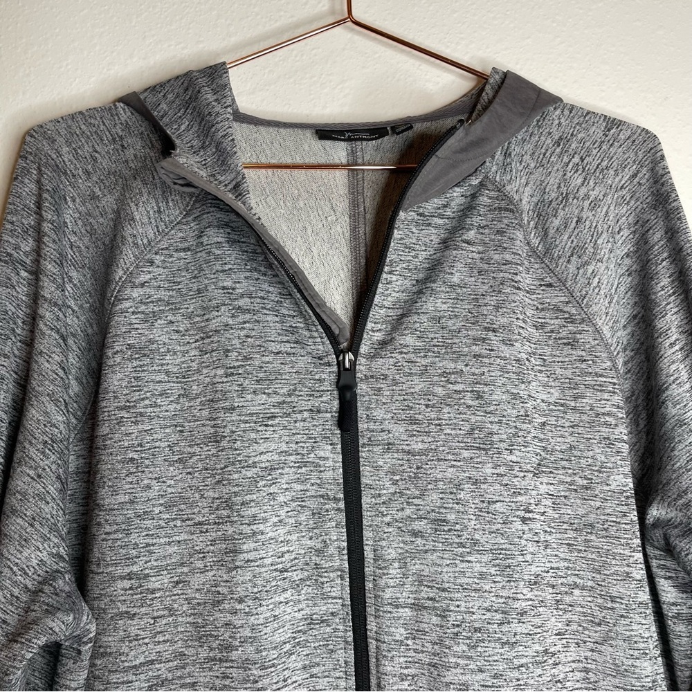 Marc Anthony Slim Fit Knit Lightweight Hooded Zipper Jacket Gray Black Zippered - Picture 3 of 13